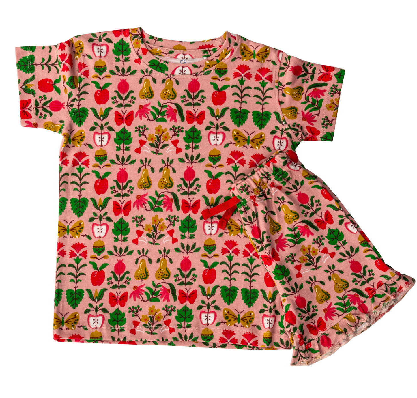 Fruity Garden Girls Co-ord Set – 100% Cotton Kidswear, Cute Fruit Print Outfit for Girls