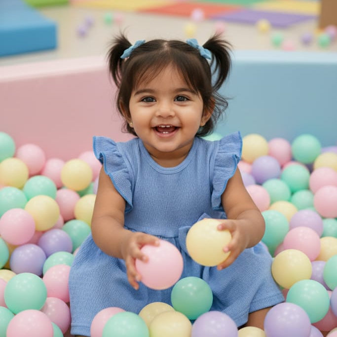 Blue cotton frock for toddler girls with ruffles